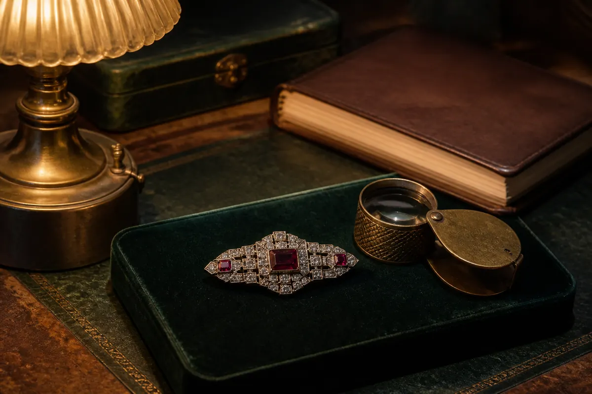 Art Deco style antique brooch used as a jewelry identification visual
